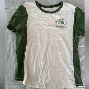 Pilcro - Anthropologie White Tee with Forest Green Raglan Sleeves